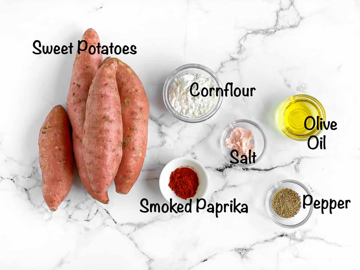 mise en place for oven baked or air fryer sweet potato fries