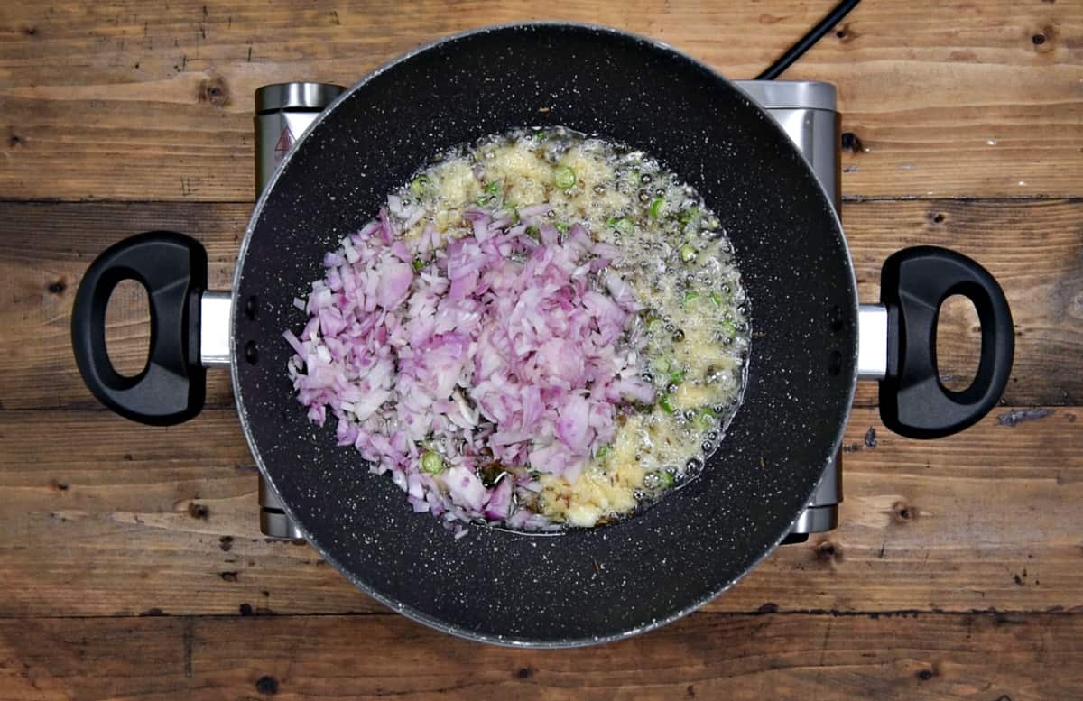 chopped onions added in pan