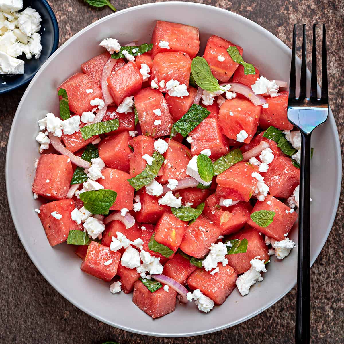 Watermelon Feta Salad with Mint & Lime Cubes N Juliennes
