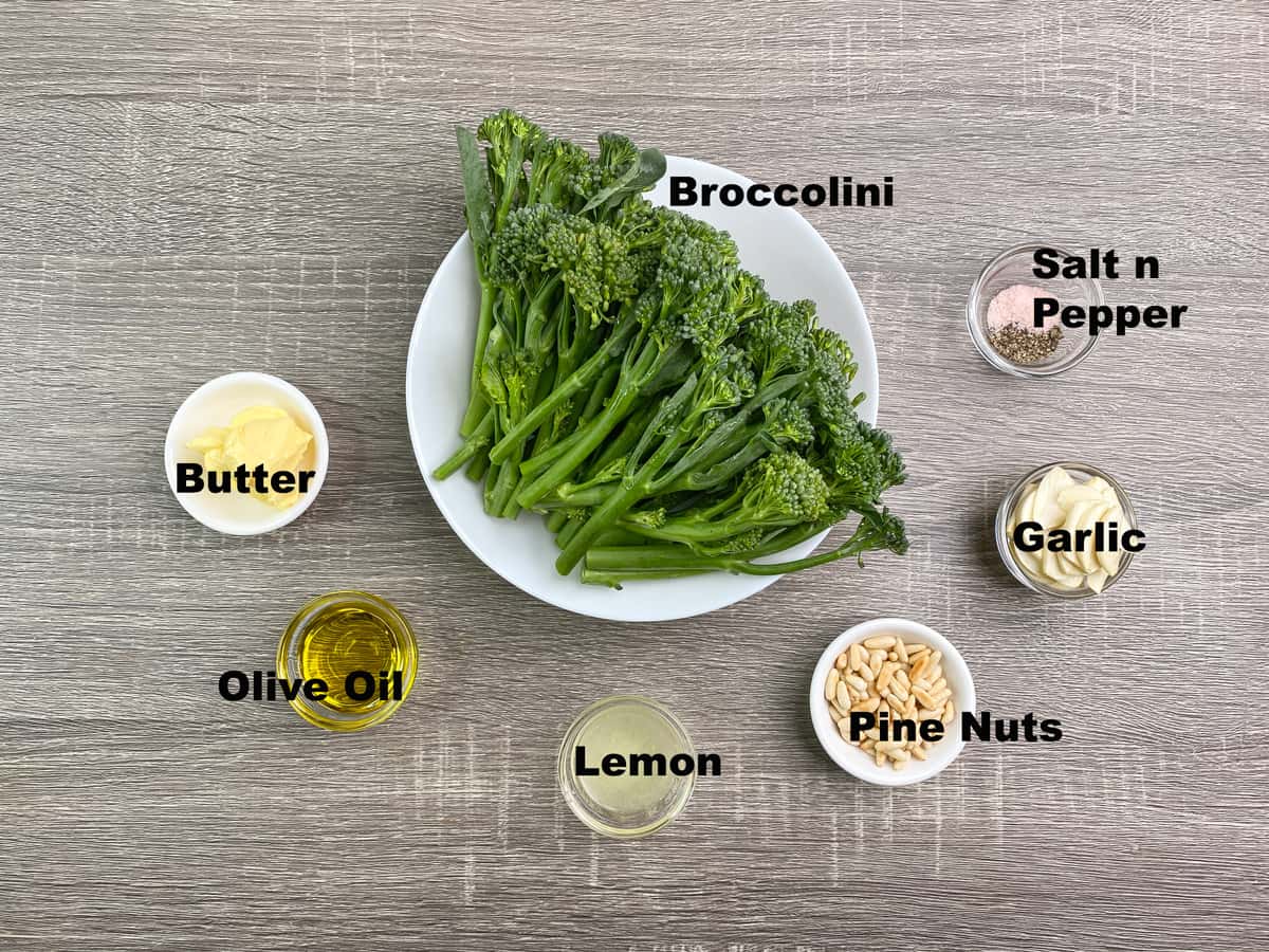 ingredients for making garlic butter sautéed broccolini