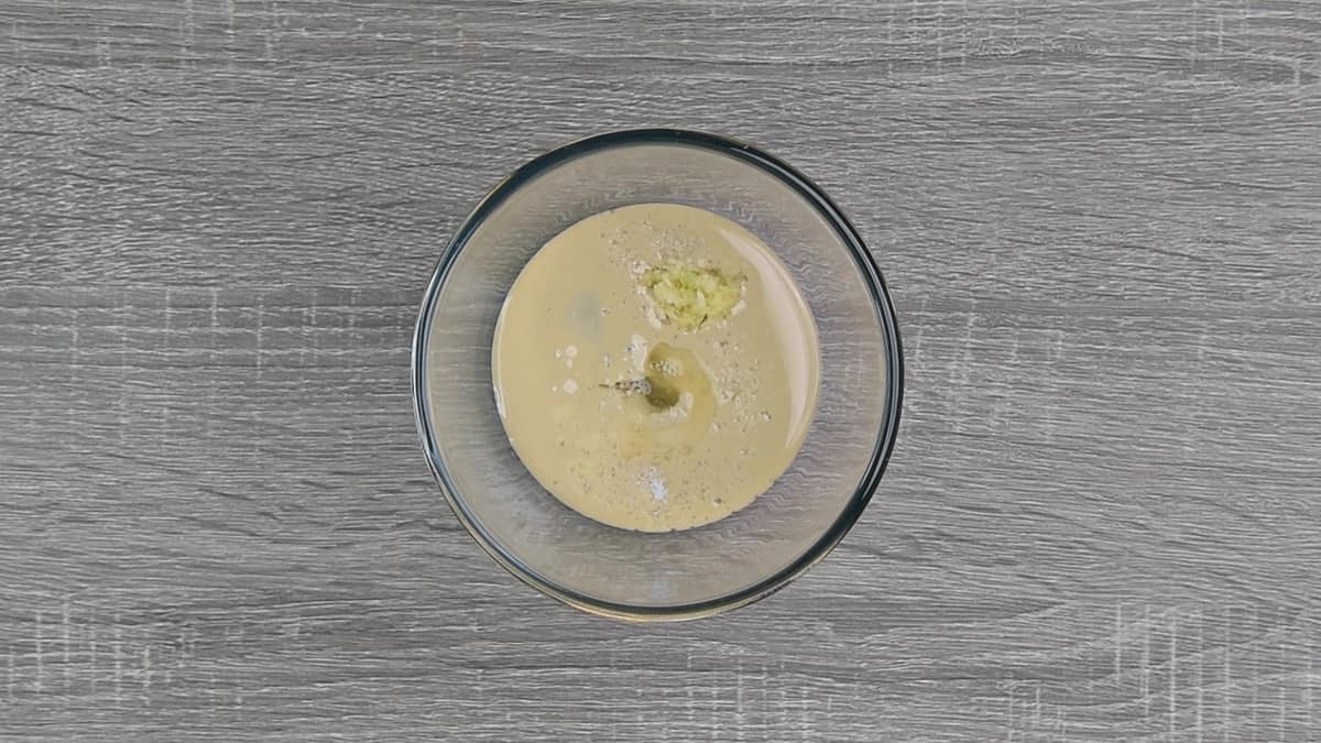 one bowl of tahini sauce with lemon juice, water, and salt 