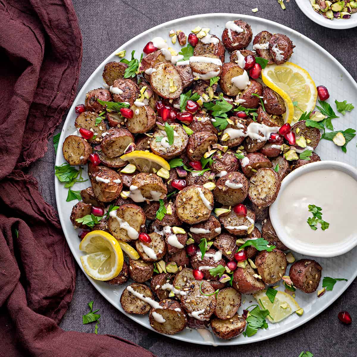 Roasted Red Potatoes with Za'atar and Tahini Sauce - Cubes N Juliennes