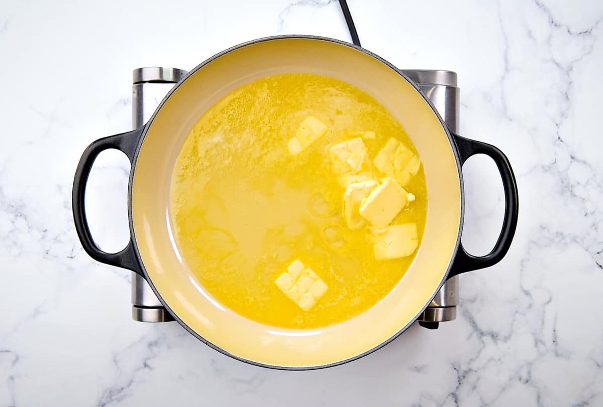 Butter and oil melting in a pot.