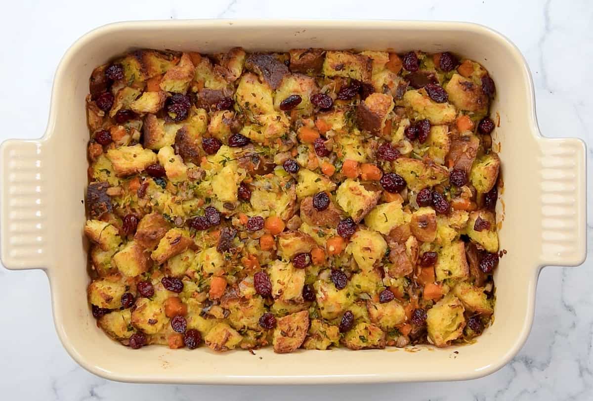 Baked finally view of the vegetarian stuffing recipe.