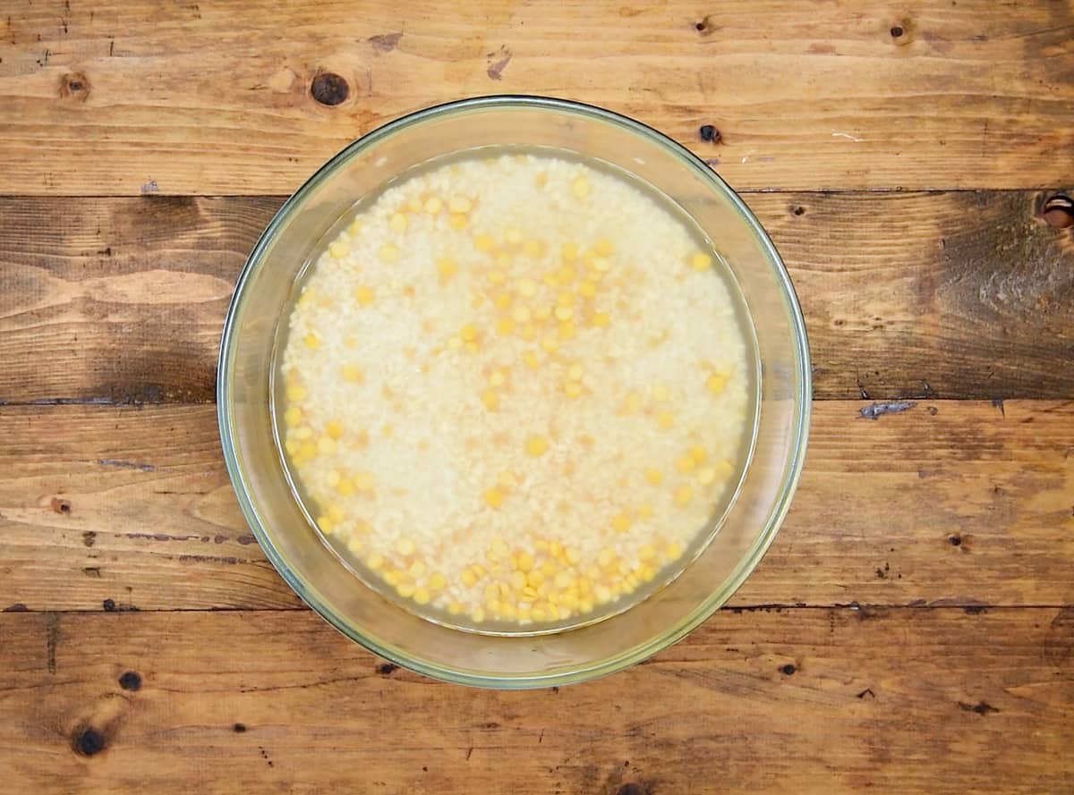 Soaked Rice and lentils in large bowl for 6 hours.