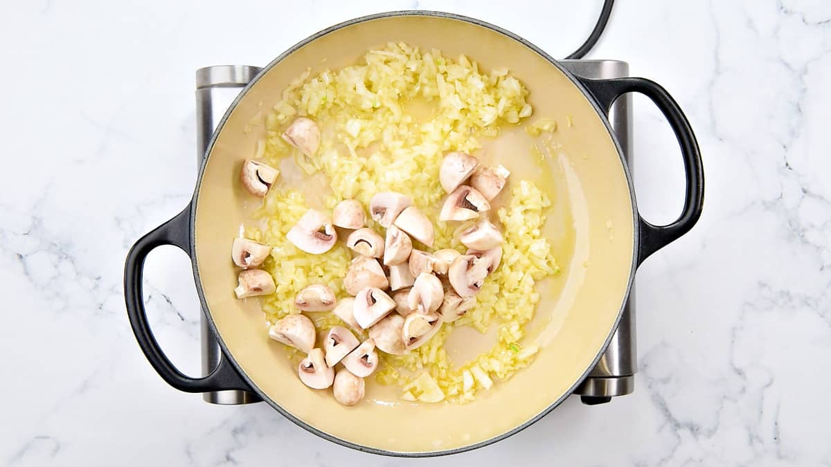 Added diced mushrooms to the pot.